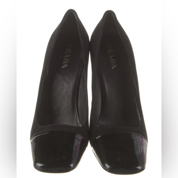 PRADA logo heeled black Suede Pumps SZ 40 (US SZ 10). Never worn. NWOT - Picture 2 of 12